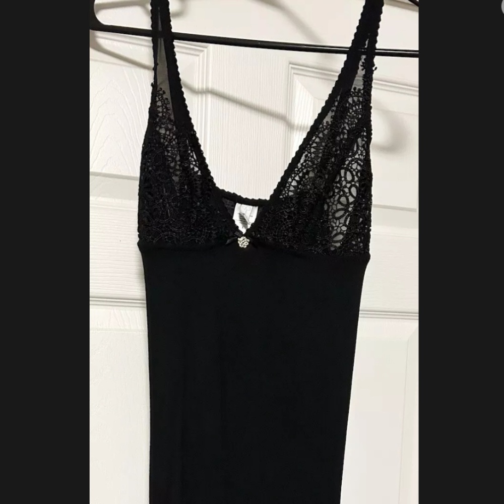 Jessica Simpson Black Lace Detail Fitted Chemise Slip  Nightgown Size Small